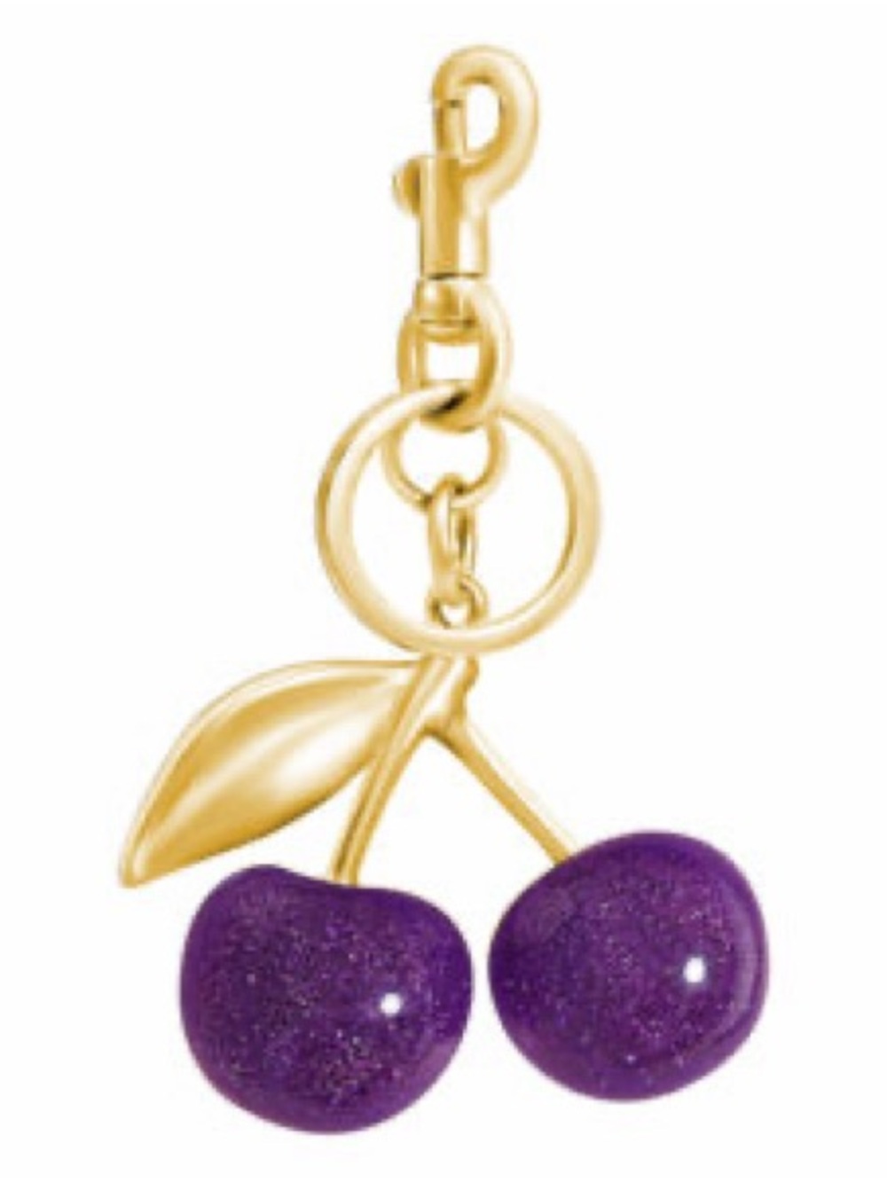 Gold-Tone Cherry Pendant Charm with Purple Enamel Berries